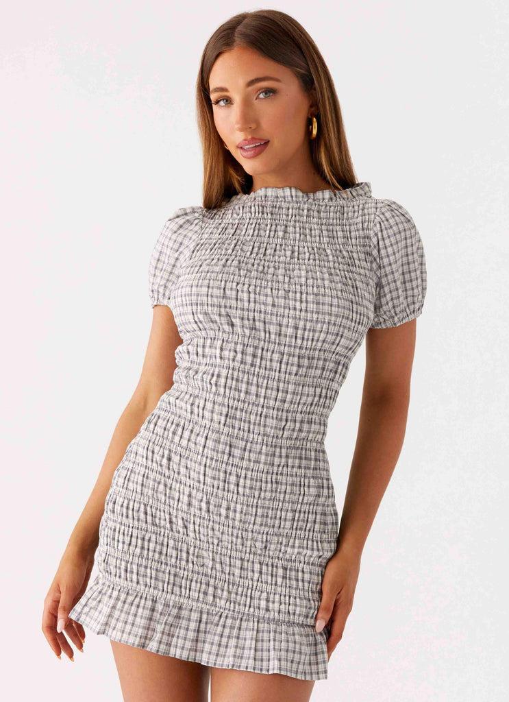 Peppermayo Peppermayo Exclusive - Millicent Ruched Mini Dress - Grey Check