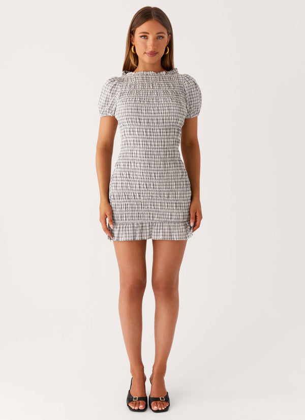 peppermayo Peppermayo Exclusive - Millicent Ruched Mini Dress - Grey Check