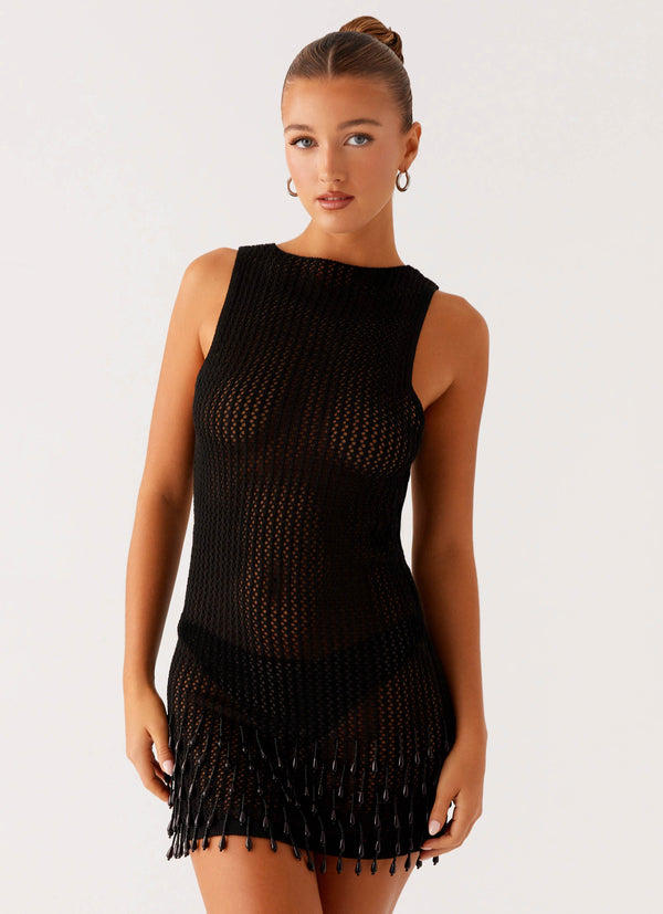 peppermayo Peppermayo Exclusive - Miracle Beaded Crochet Mini Dress - Black