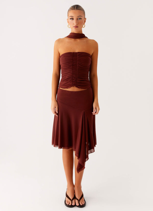 peppermayo Peppermayo Exclusive - Mirage Midi Skirt - Chocolate