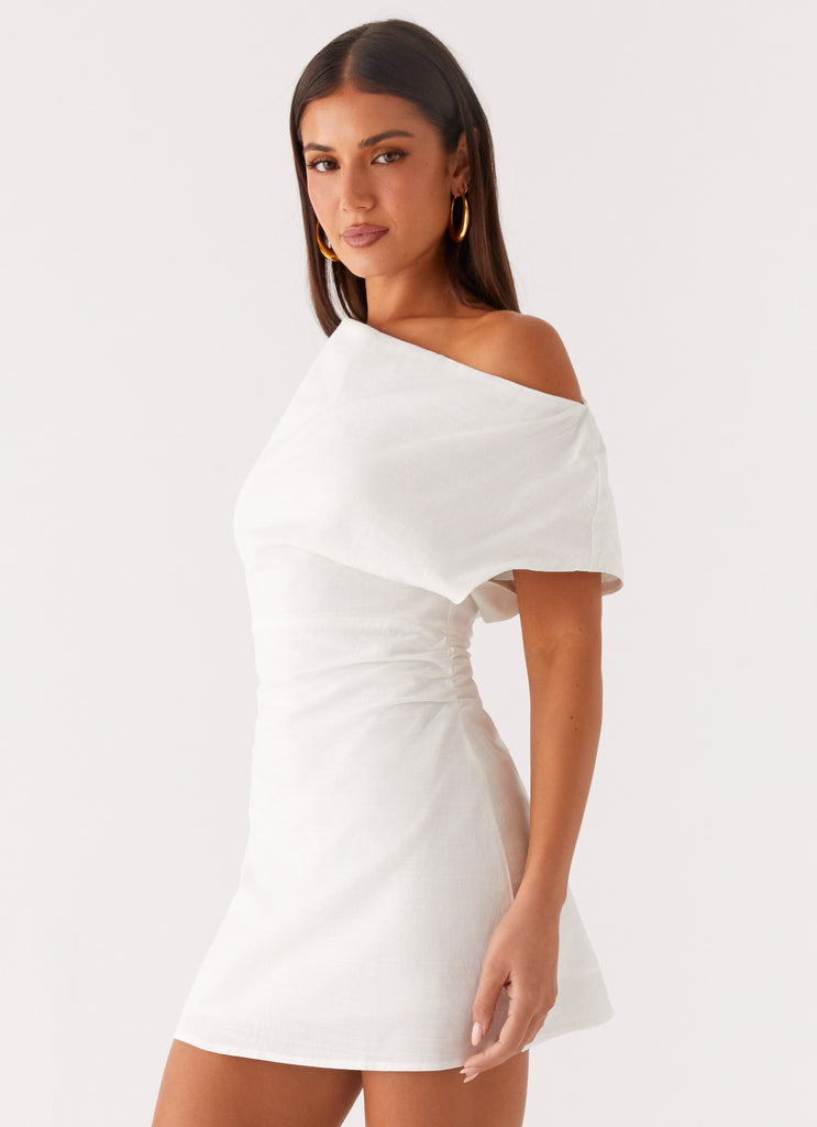Peppermayo Peppermayo Exclusive - Moonlight Oasis Asymmetrical Cotton Mini Dress - Off White