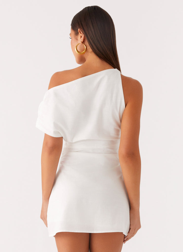 Peppermayo Peppermayo Exclusive - Moonlight Oasis Asymmetrical Cotton Mini Dress - Off White