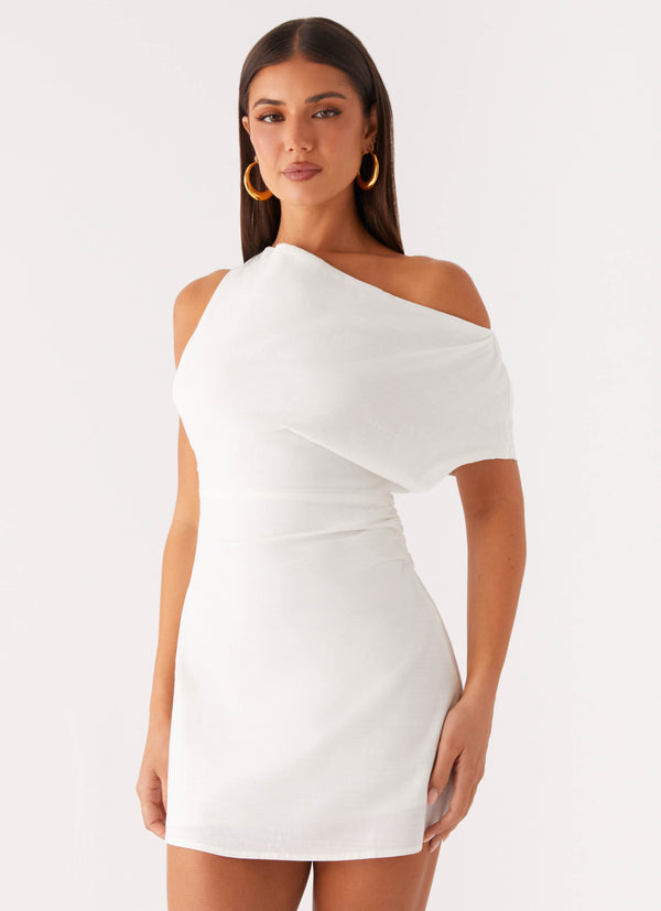 peppermayo Peppermayo Exclusive - Moonlight Oasis Asymmetrical Cotton Mini Dress - Off White