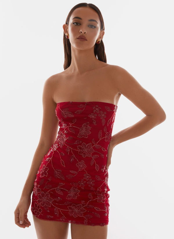 peppermayo Peppermayo Exclusive - Moorey Beaded Mini Dress - Red