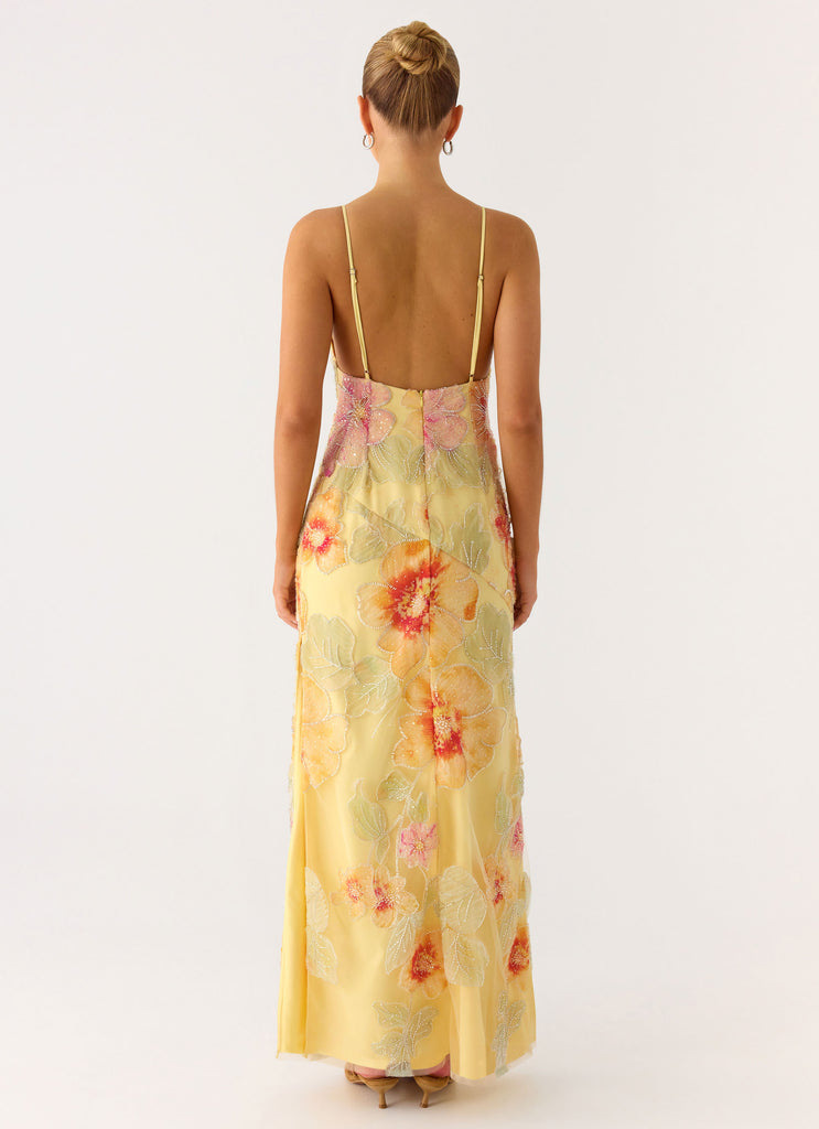 Peppermayo Peppermayo Exclusive - Morning Light Beaded Maxi Dress - Yellow Floral Beaded