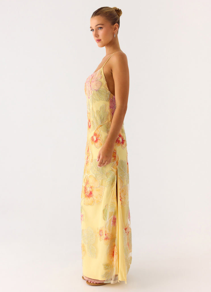 Peppermayo Peppermayo Exclusive - Morning Light Beaded Maxi Dress - Yellow Floral Beaded