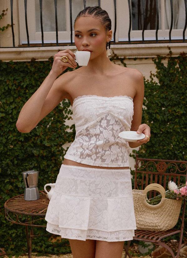 peppermayo Peppermayo Exclusive - Moroder Low Rise Lace Mini Skirt - Cream