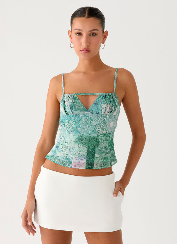 peppermayo Peppermayo Exclusive - Nalini Ruched Neckline Top - Green Paisley