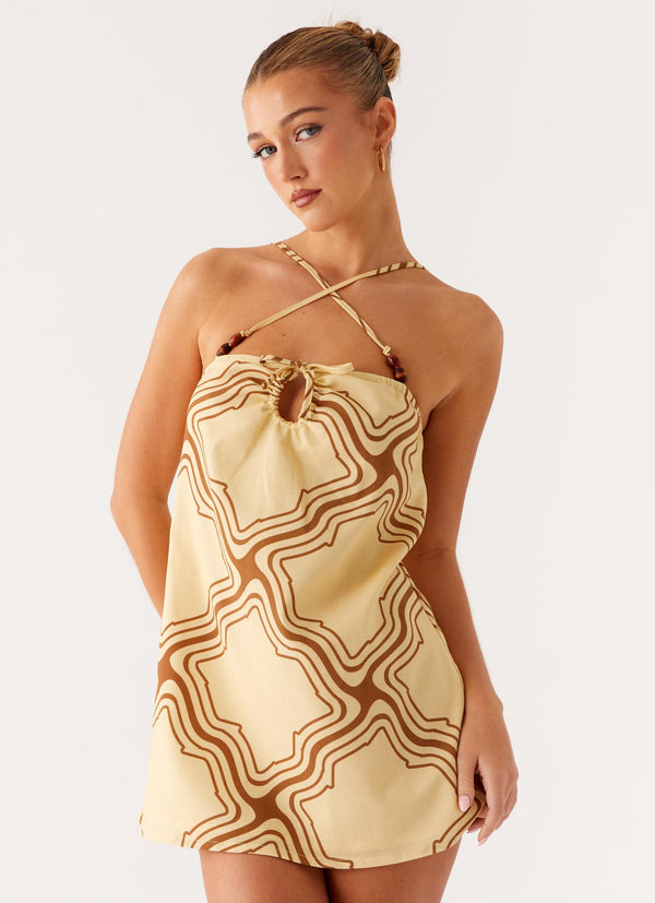 peppermayo Peppermayo Exclusive - Naomi Criss Cross Mini Dress - Tidal Wave Print