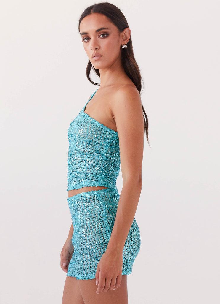Peppermayo Peppermayo Exclusive - Neon Nights Sequin One Shoulder Top - Crystal