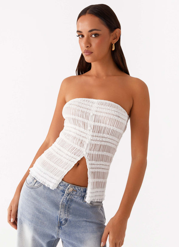 peppermayo Peppermayo Exclusive - Next Time Shirred Strapless Top - White