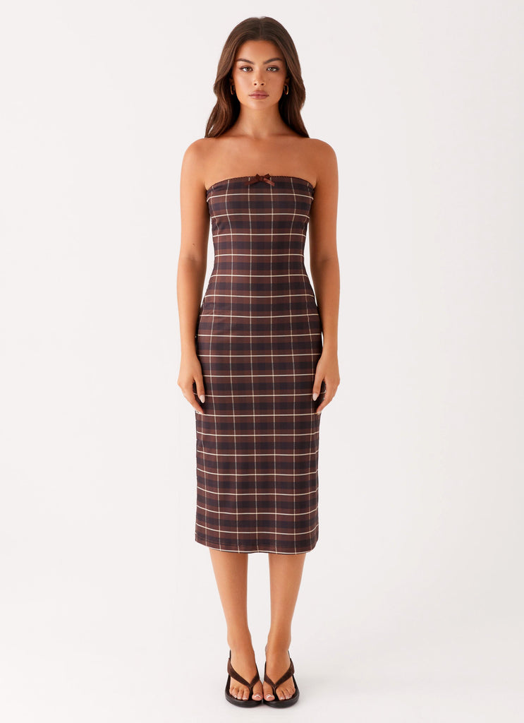 Peppermayo Peppermayo Exclusive - Niko Strapless Midi Dress - Brown Black Check