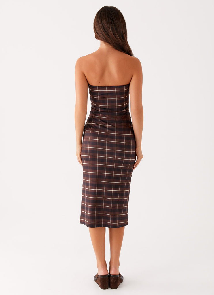 Peppermayo Peppermayo Exclusive - Niko Strapless Midi Dress - Brown Black Check