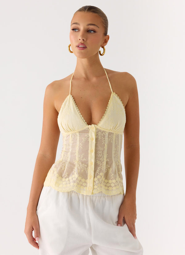 peppermayo Peppermayo Exclusive - Non Stop Halter Top - Butter Yellow