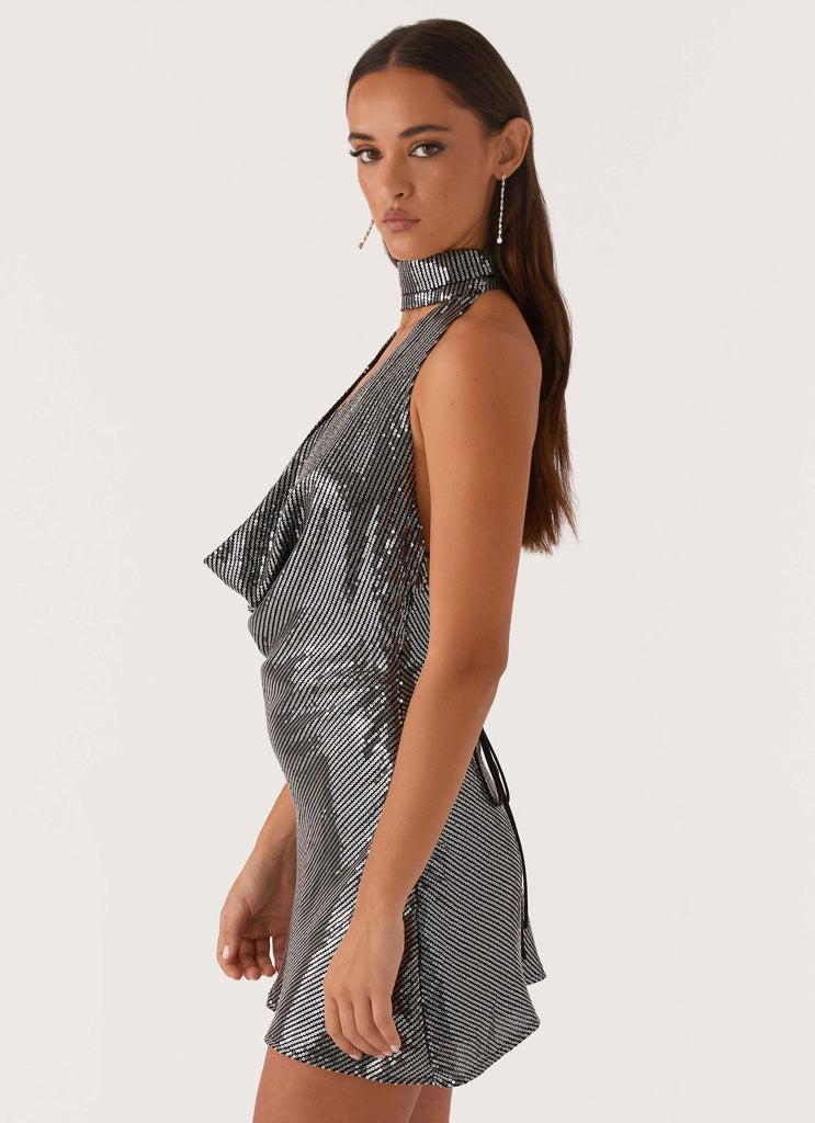 Peppermayo Peppermayo Exclusive - Nora Sequin Cowl Neck Mini Dress - Black