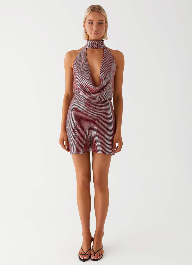Peppermayo Peppermayo Exclusive - Nora Sequin Cowl Neck Mini Dress - Red