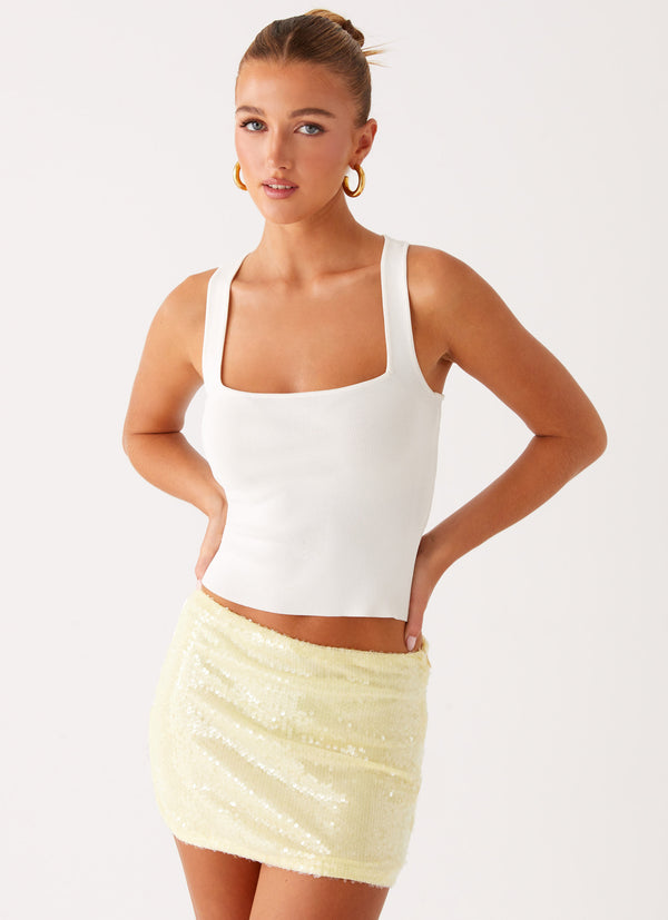 peppermayo Peppermayo Exclusive - Nostalgic Nights Sequin Mini Skirt - Lemon Spritz