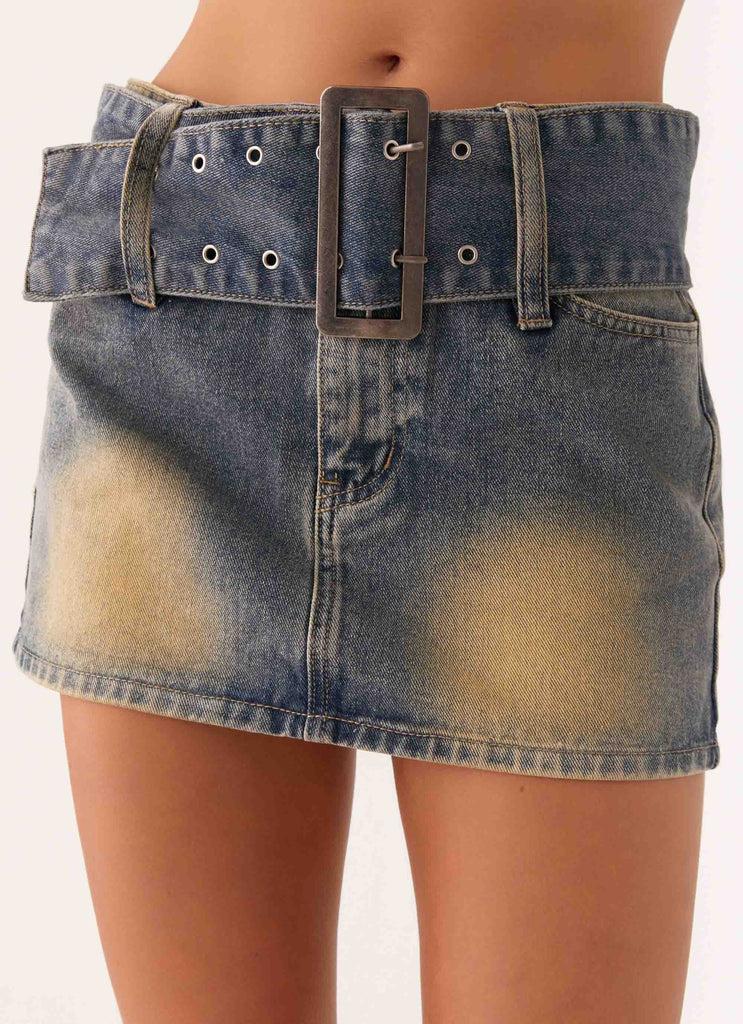 Peppermayo Peppermayo Exclusive - Not Like Us Denim Mini Skirt - Vintage