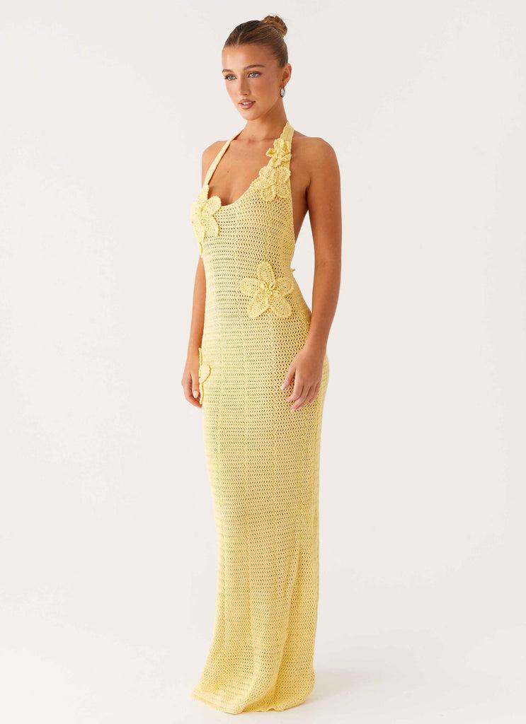 Peppermayo Peppermayo Exclusive - Novalee Flower Crochet Maxi Dress - Yellow