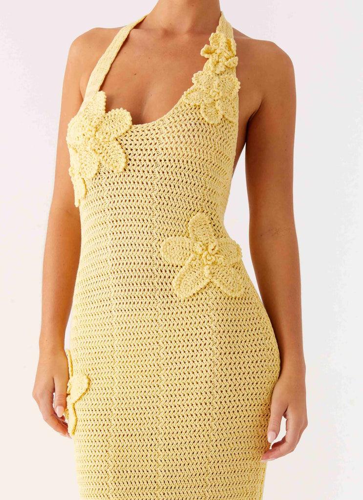 Peppermayo Peppermayo Exclusive - Novalee Flower Crochet Maxi Dress - Yellow