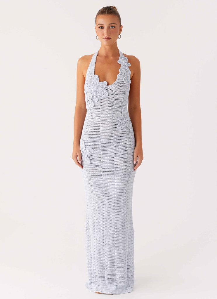 Peppermayo Peppermayo Exclusive - Novalee Flower Crochet Maxi Dress - Blue
