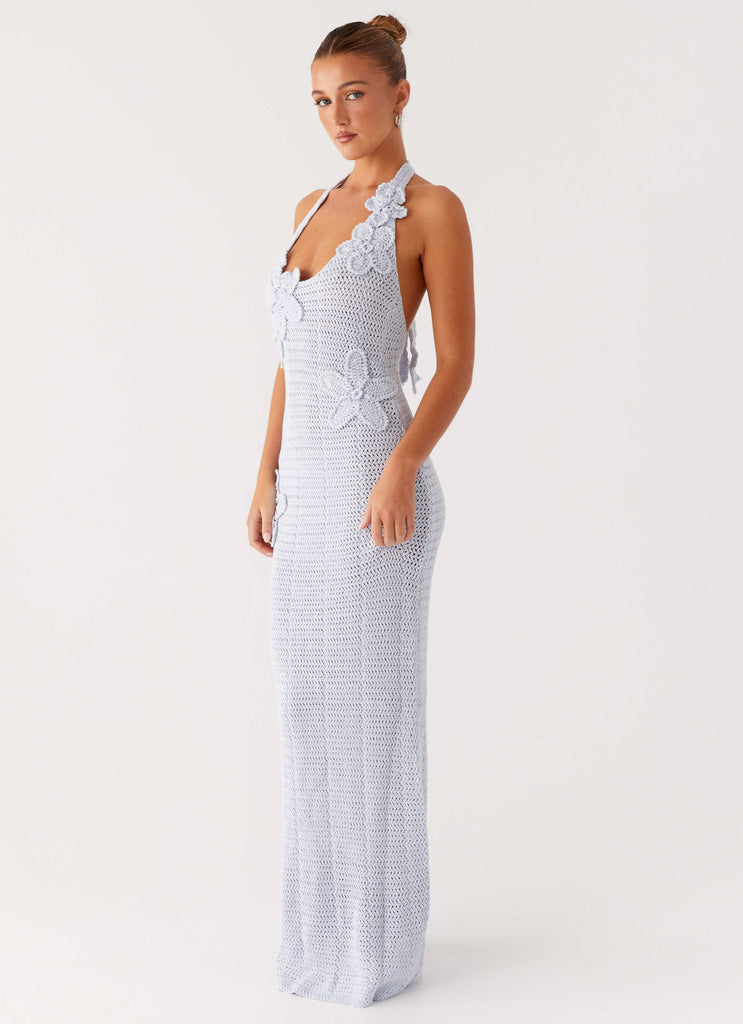 Peppermayo Peppermayo Exclusive - Novalee Flower Crochet Maxi Dress - Blue