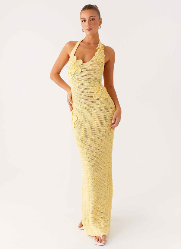 peppermayo Peppermayo Exclusive - Novalee Flower Crochet Maxi Dress - Yellow