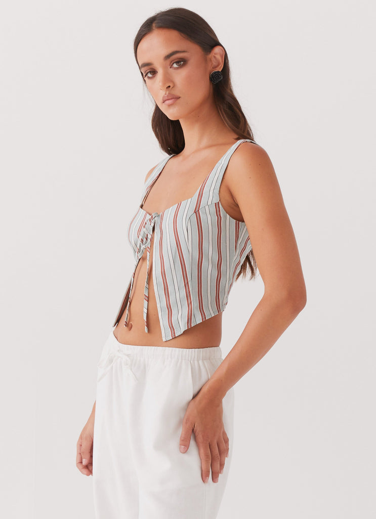Peppermayo Peppermayo Exclusive - Oasis Dreams Linen Tie Top - Coastal Stripe