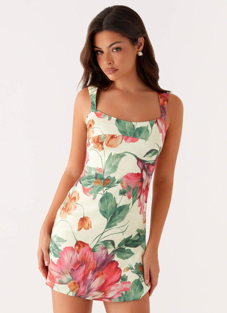 Peppermayo Peppermayo Exclusive - Odette Satin Mini Dress - Yellow Floral