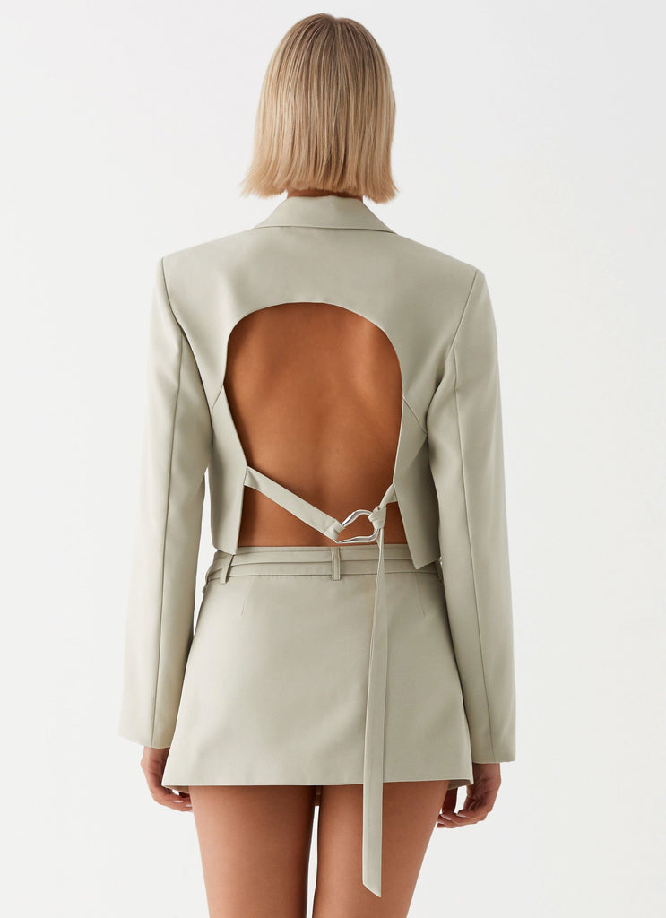 Peppermayo Peppermayo Exclusive - Olea Open Back Cropped Blazer - Sage