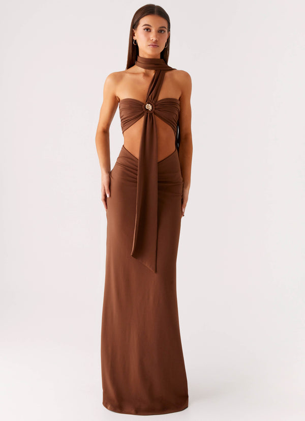 peppermayo Peppermayo Exclusive - Olive Bloom Maxi Dress - Chocolate