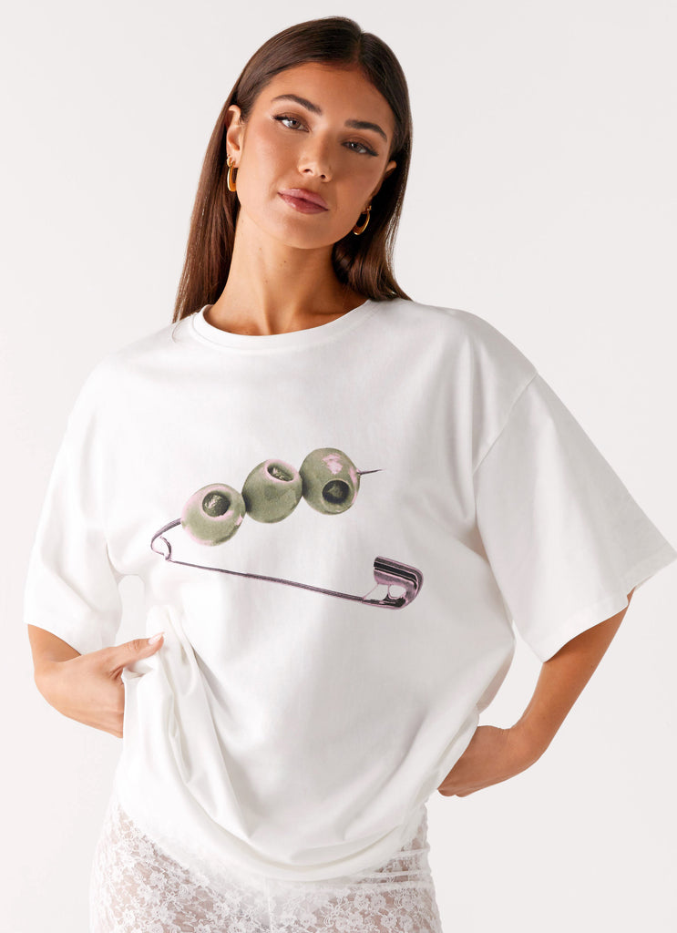 Peppermayo Peppermayo Exclusive - Olive Oversized Tee - White