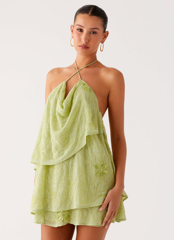 peppermayo Peppermayo Exclusive - On The Go Beaded Mini Dress - Mint