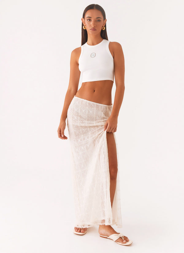 peppermayo Peppermayo Exclusive - Opal Sequin Maxi Skirt - White