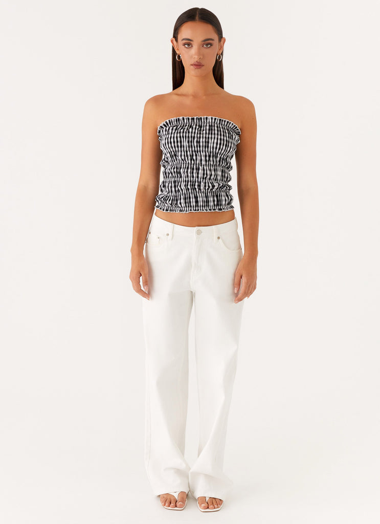 Peppermayo Peppermayo Exclusive - Orion Strapless Ruched Top - Black/White Gingham