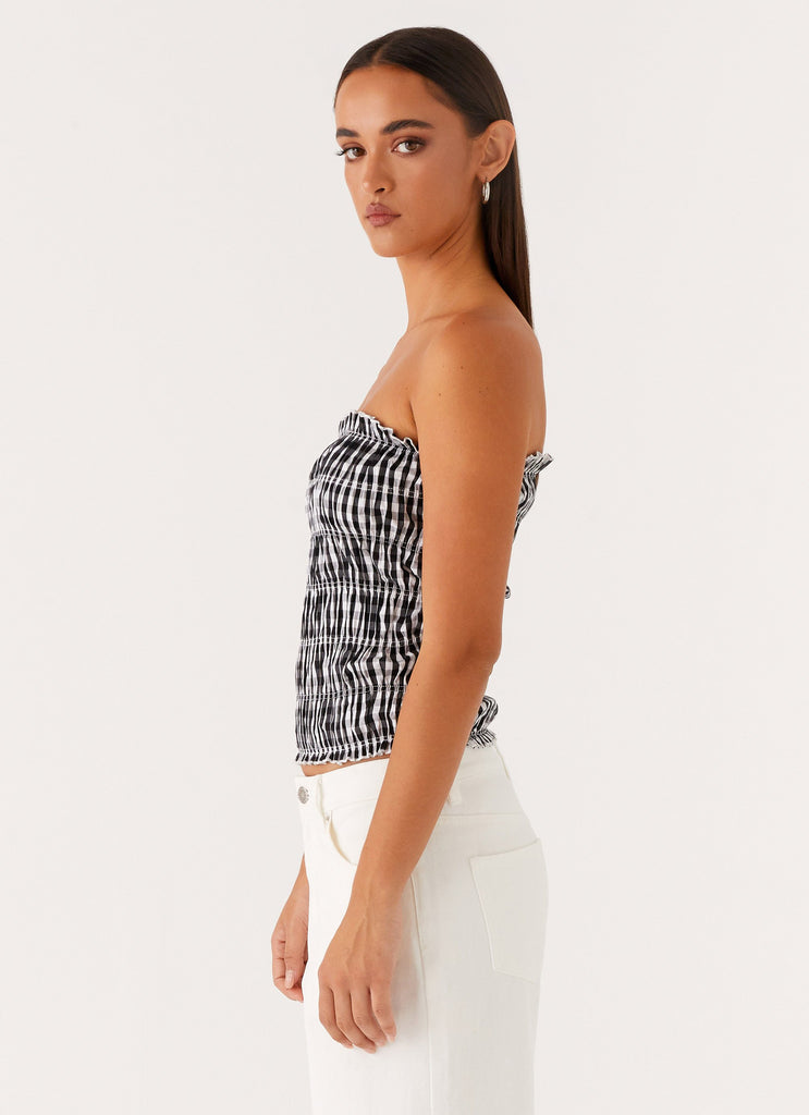 Peppermayo Peppermayo Exclusive - Orion Strapless Ruched Top - Black/White Gingham