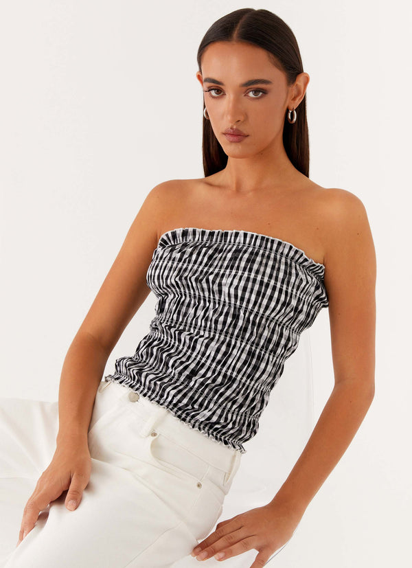 peppermayo Peppermayo Exclusive - Orion Strapless Ruched Top - Black/White Gingham