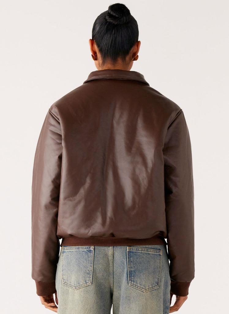 Peppermayo Peppermayo Exclusive - Outlands Faux Leather Bomber Jacket - Chocolate