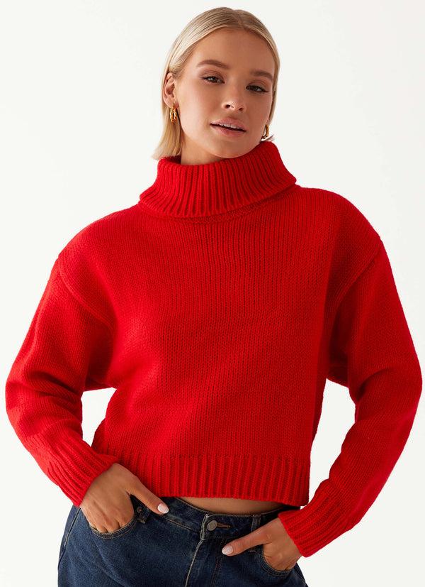peppermayo Peppermayo Exclusive - Paint The Town Red Oversized Knit Jumper - Red