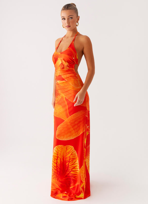 peppermayo Peppermayo Exclusive - Palawan Mesh Maxi Dress - Orange Floral