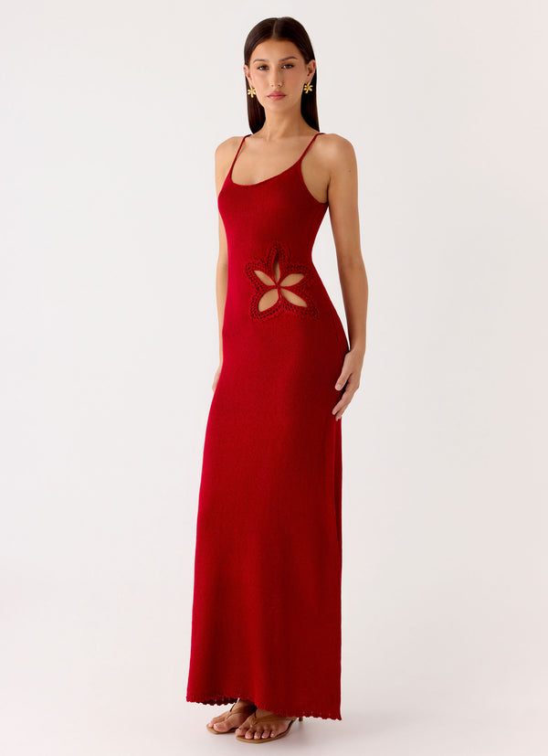 peppermayo Peppermayo Exclusive - Palm Breeze Flower Crochet Maxi Dress - Burnt Red