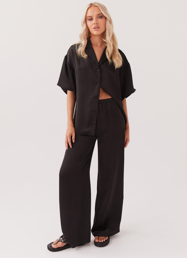 peppermayo Peppermayo Exclusive - Palm Cove Satin Pants - Black