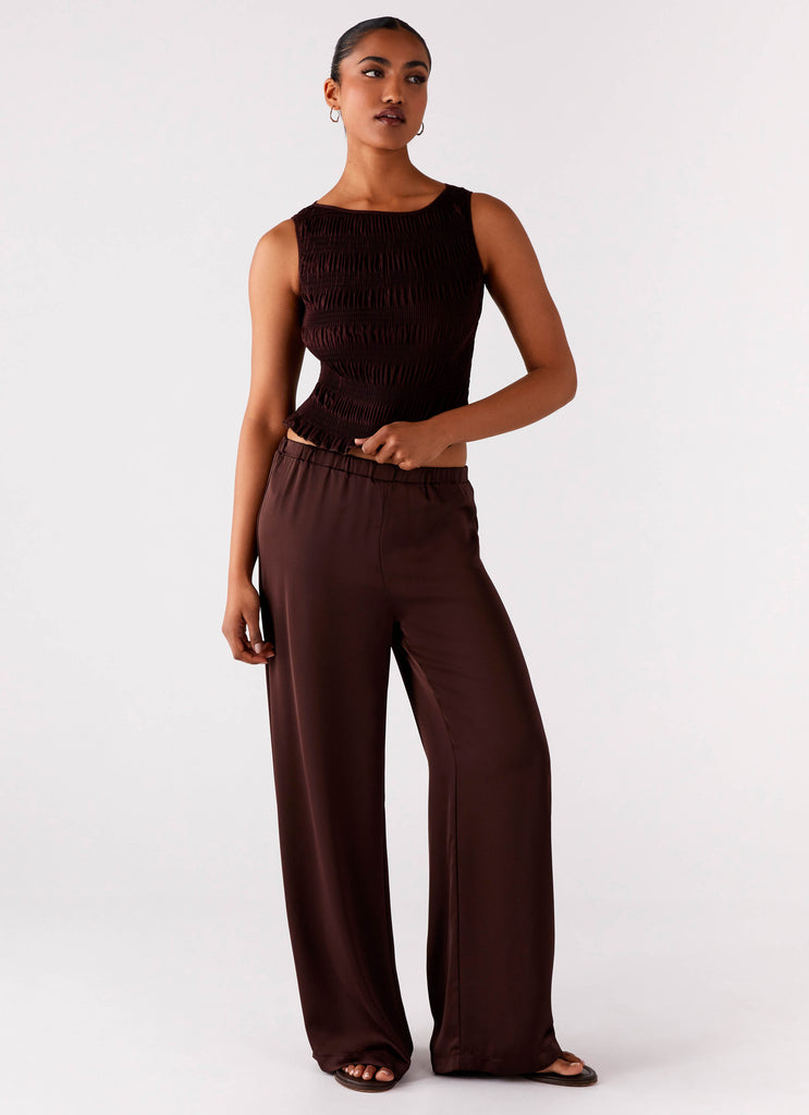 Peppermayo Peppermayo Exclusive - Palm Cove Satin Pants - Chocolate