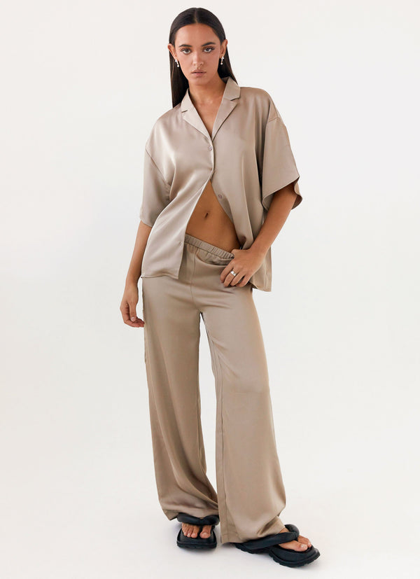 peppermayo Peppermayo Exclusive - Palm Cove Satin Pants - Mushroom