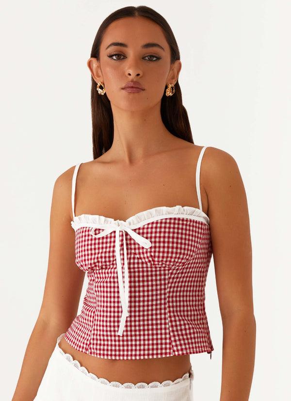 peppermayo Peppermayo Exclusive - Palmer Ruffle Bustier Top - Red Gingham