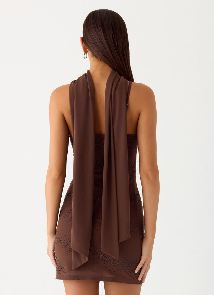 Peppermayo Peppermayo Exclusive - Paloma Days Beaded Scarf Mini Dress - Chocolate