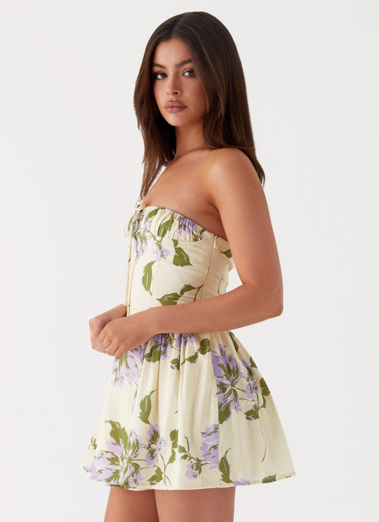 Peppermayo Peppermayo Exclusive - Pardon My French Linen Mini Dress - Yellow Purple Floral