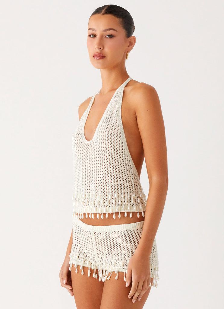 Peppermayo Peppermayo Exclusive - Pearl Shore Beaded Crochet Top - Ivory