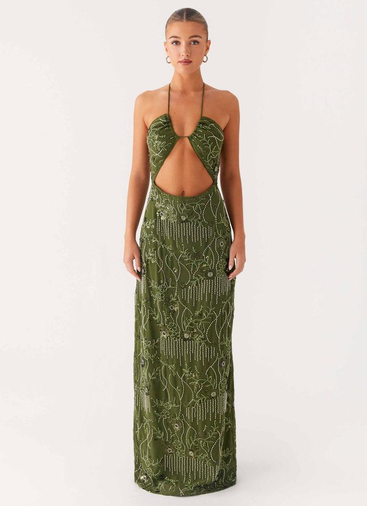 Peppermayo Peppermayo Exclusive - Phoenicia Beaded Maxi Dress - Khaki