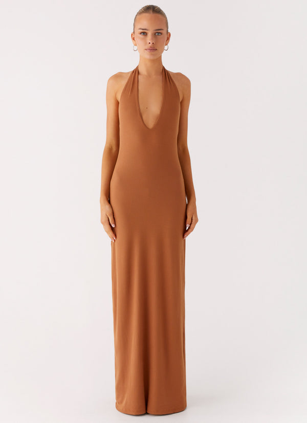 peppermayo Peppermayo Exclusive - Plunge For You Maxi Dress - Tan